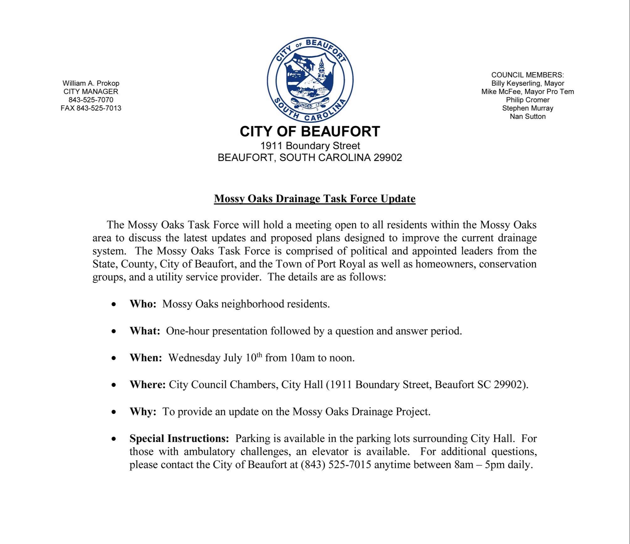 Mossy Oaks Drainage Task Force Meeting 10 July 2019