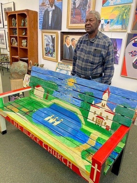 Rev. Simmons and Tabernacle bench