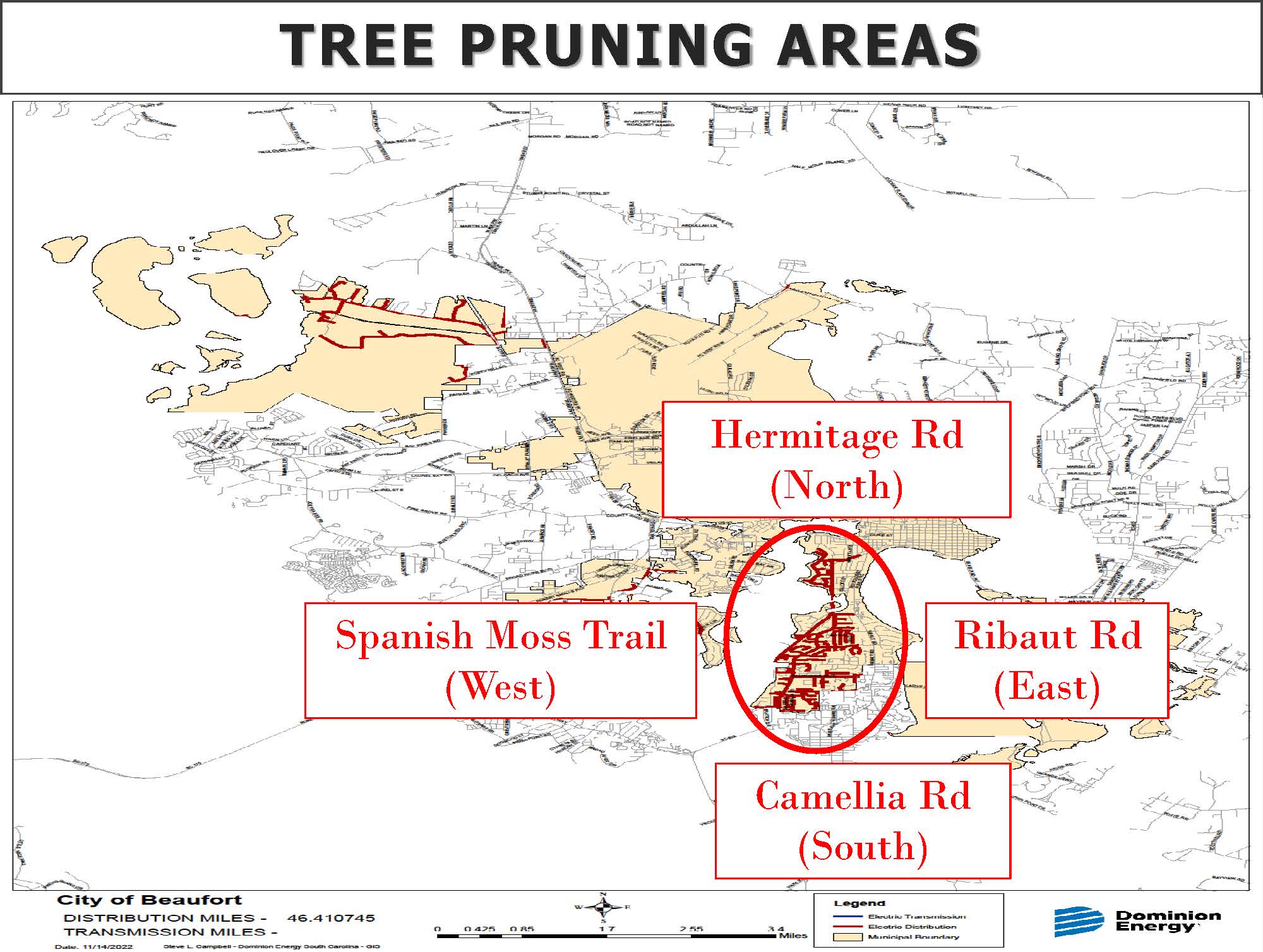 Map showing Dominion work Jan 2023